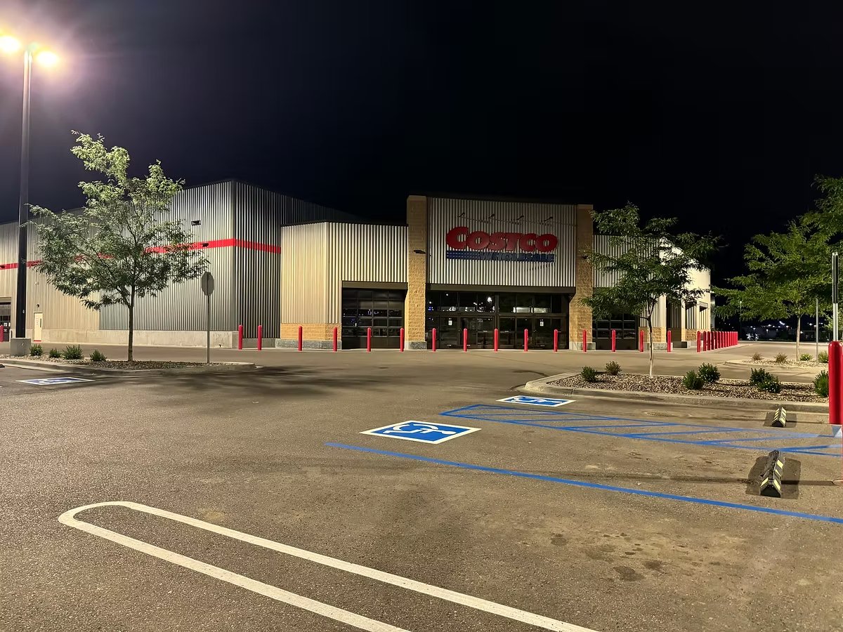 Large retail parking lot striping in Bismarck, ND