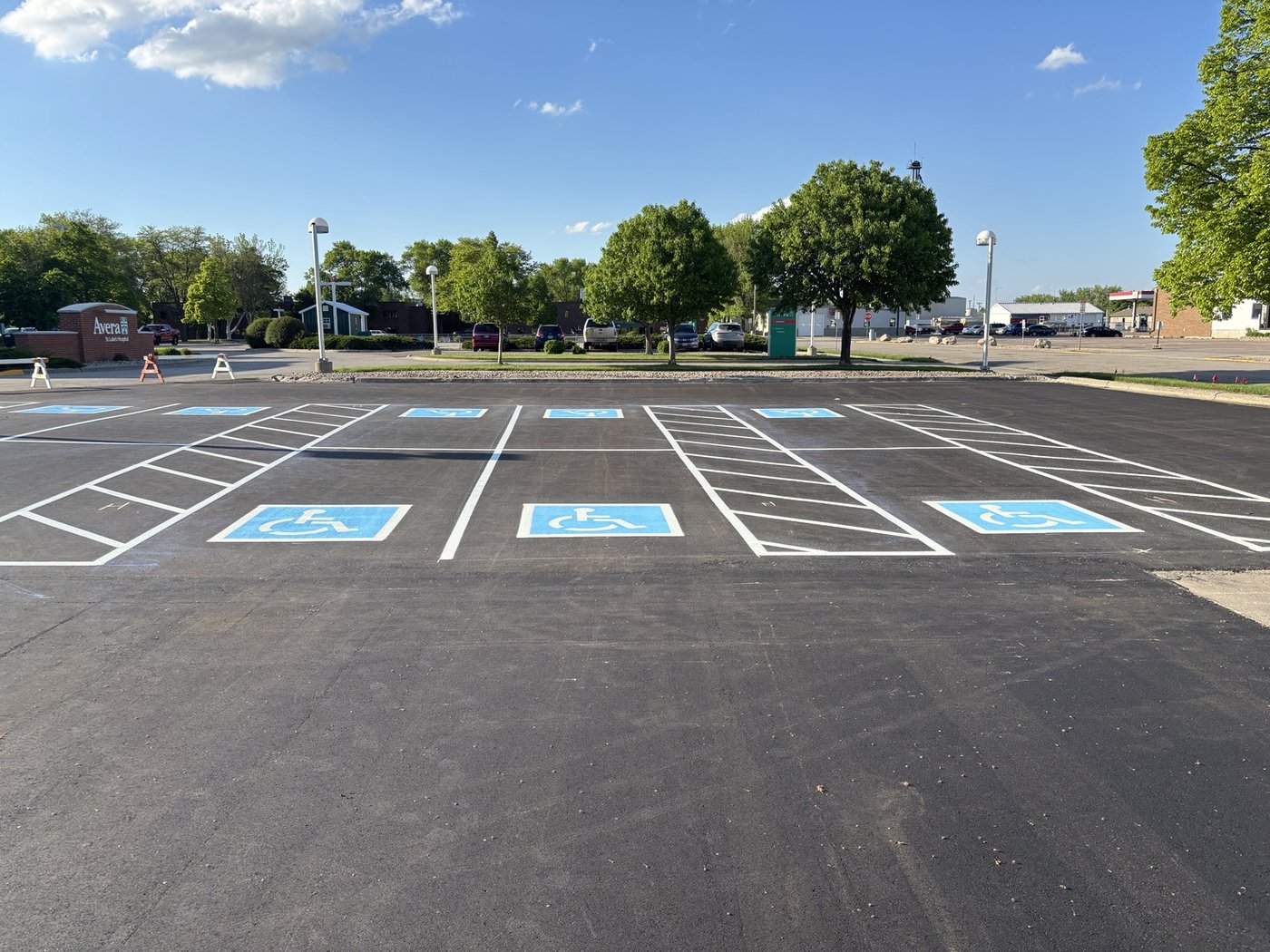 Office complex parking lot with ADA spaces
