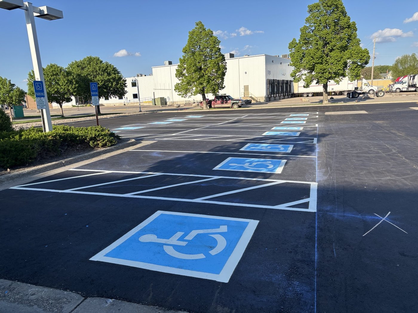 Modern office building parking lot