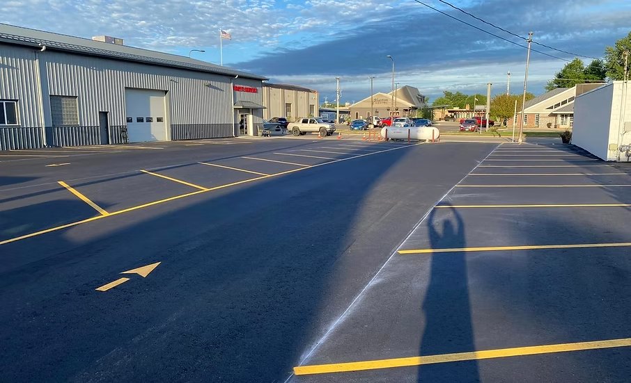 Fresh parking lot layout with directional markings