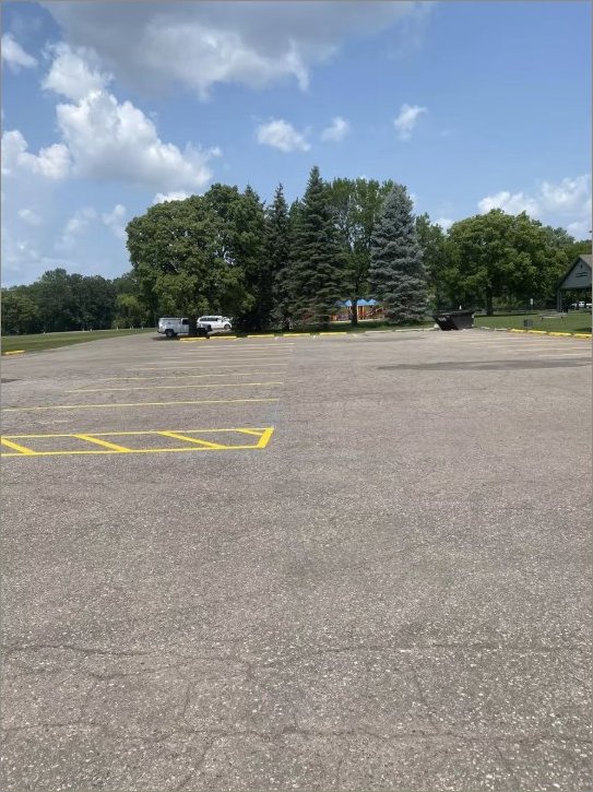 Municipal park lot striping wide view