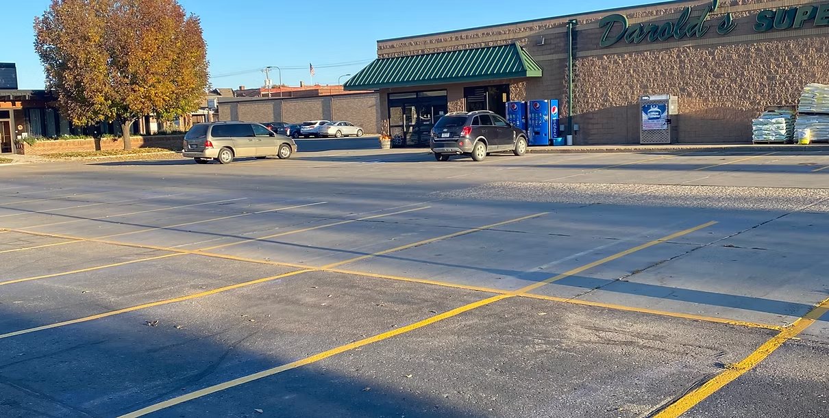 Re-striped commercial parking lot at Darold's