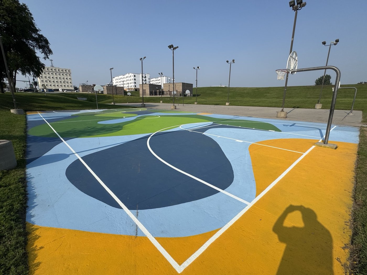 Basketball court fresh painted surface